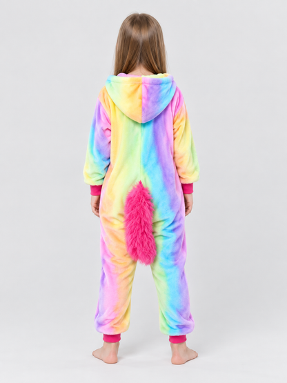 Kids' Flannel Hooded One-Piece Pajama with Tail