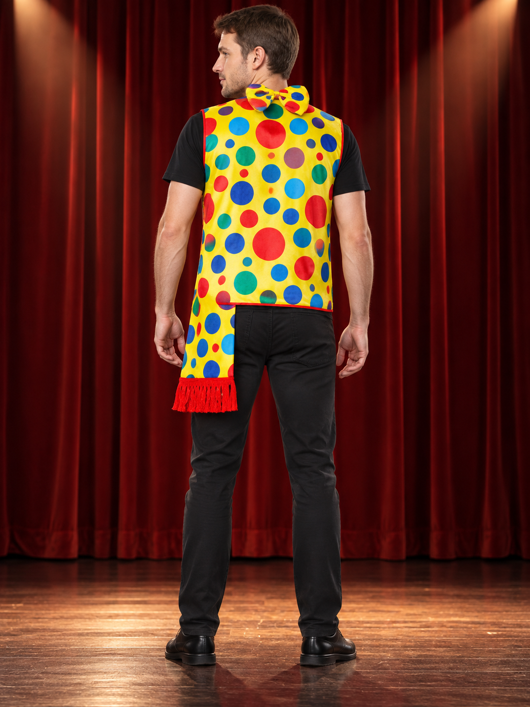 Yellow Clown Vest with Polka Dots and Bow Tie