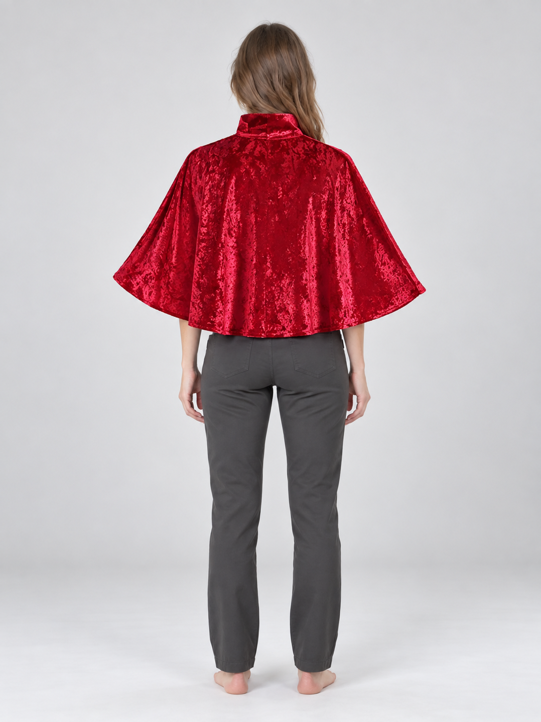 Red Velvet Capelet with Collar and Ties