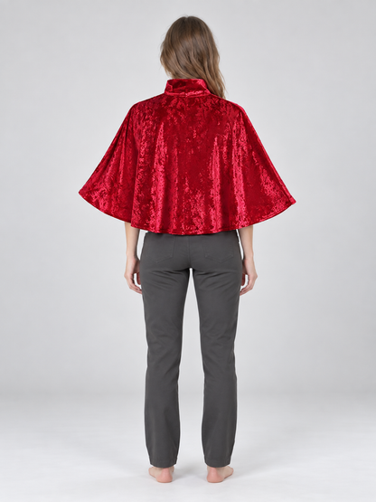 Red Velvet Capelet with Collar and Ties