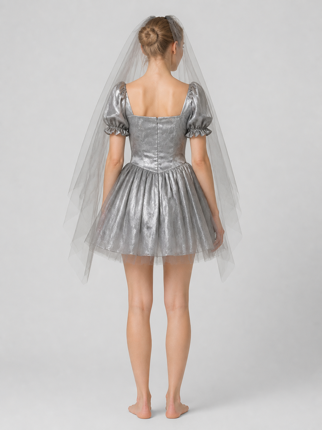 Retro Halloween Ghost Bride Dress with Veil back view
