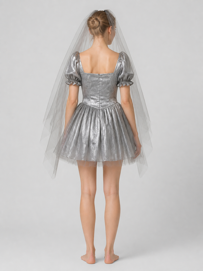 Retro Halloween Ghost Bride Dress with Veil back view