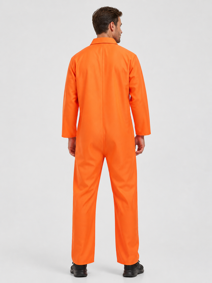 Orange Prisoner Jumpsuit with "Jail Bird" Lettering back view