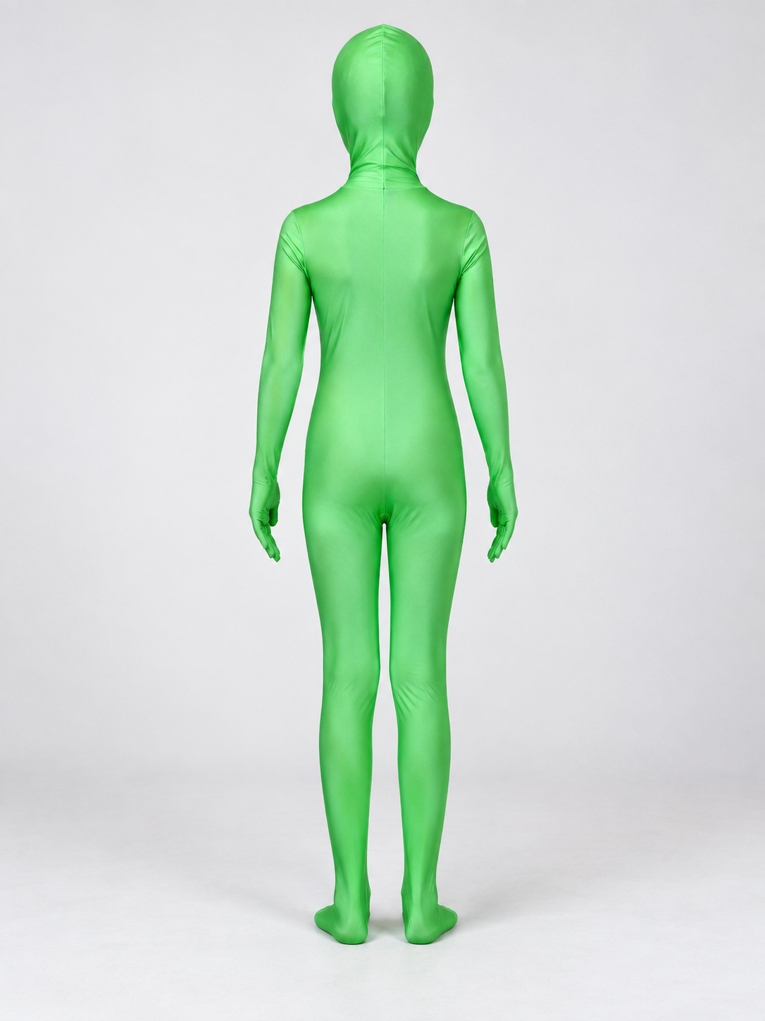 Bright Green Masquerade Jumpsuit with Hood back view