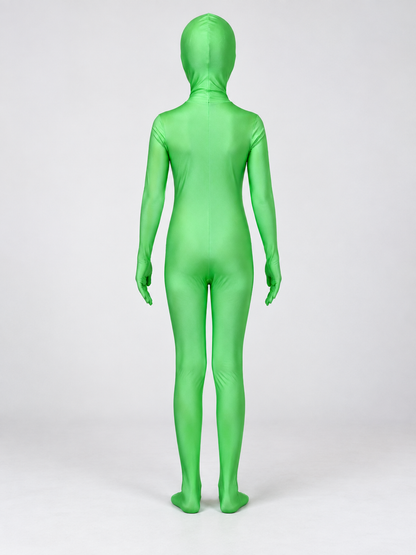 Bright Green Masquerade Jumpsuit with Hood back view