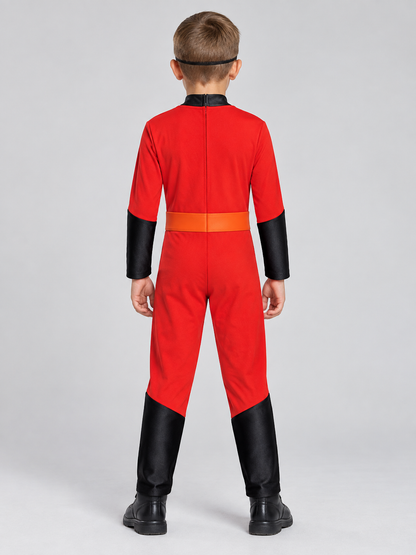 Kids' Superhero Costume Red with Half-Mask and Belt