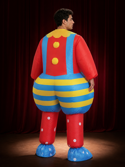 Red Blue Yellow Striped Clown Inflatable Bodysuit Costume back view