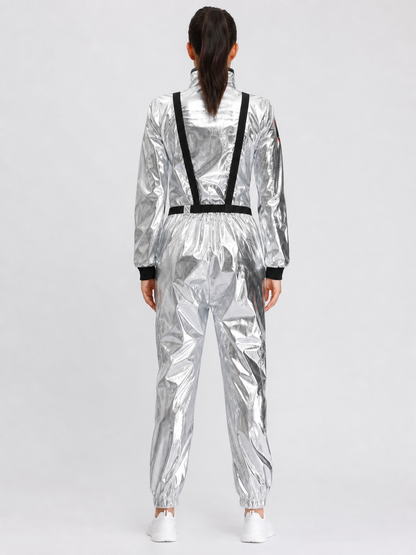 Silver Astronaut Costume with Pockets and Patches