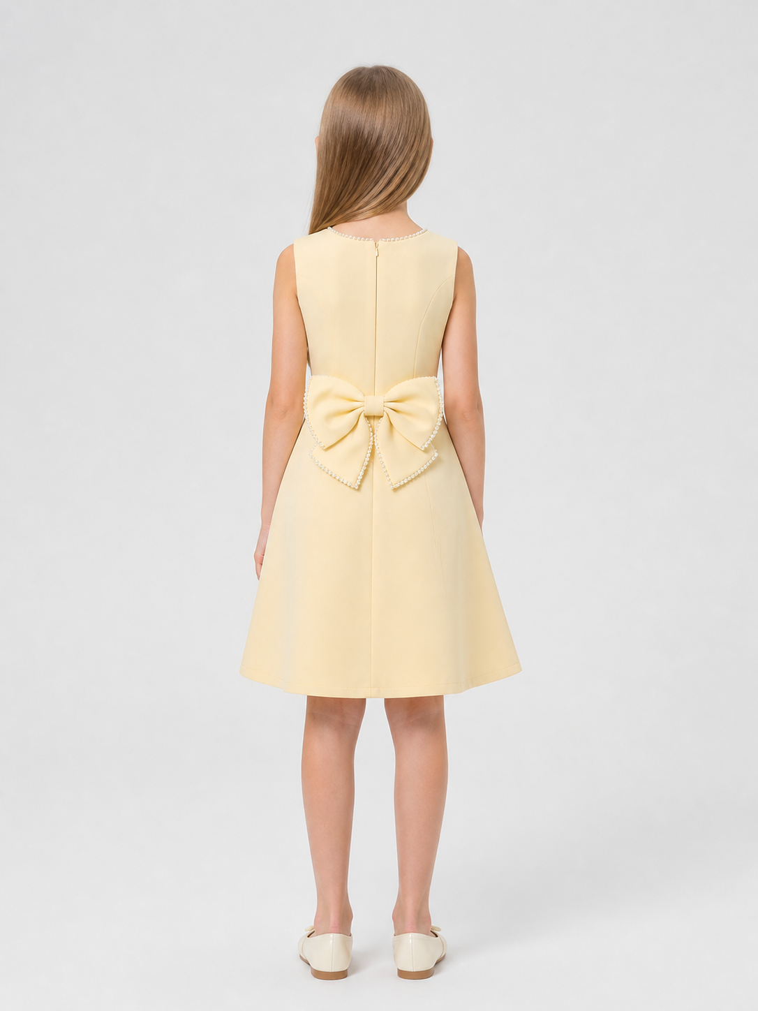 Girls' A-Line Dress with Pearl Trim back view