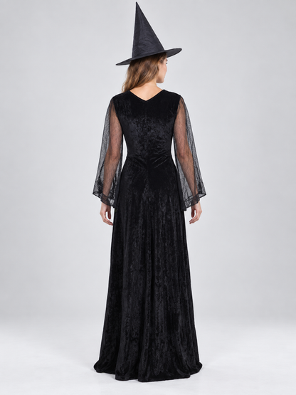 Witch Costume: Black Dress with Green Insert and Hat