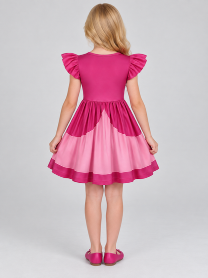 Kids' Costume Dress with Ruffled Sleeves and Emblem