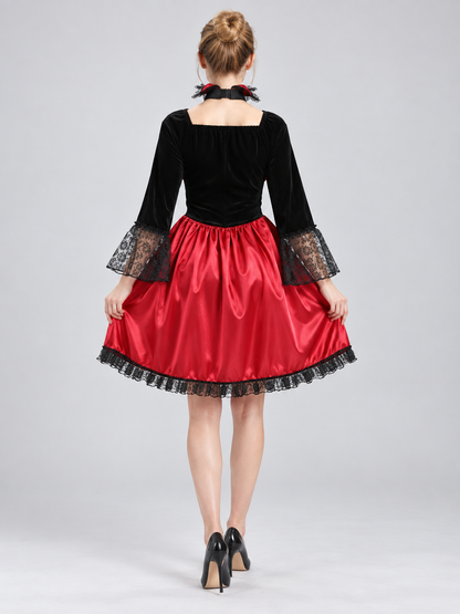 Carnival Costume: Red and Black Dress with Lace, Choker