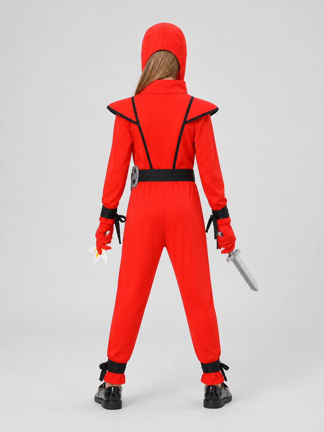 Red and Black Hooded Ninja Costume for Cosplay back view