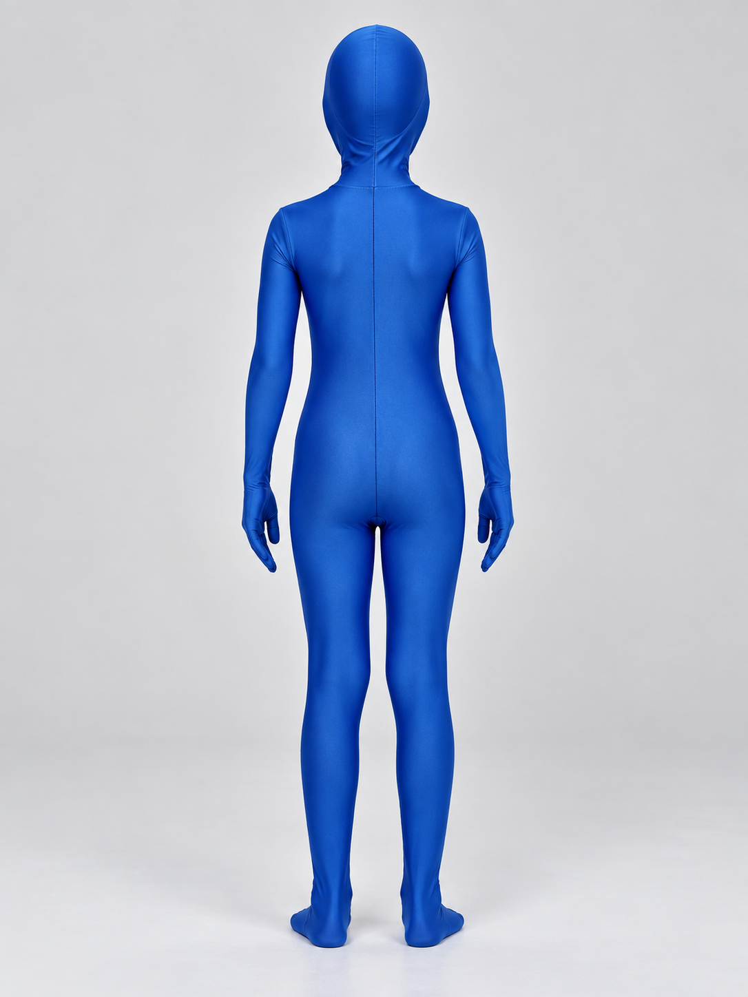 Blue form-fitting zentai bodysuit with hood