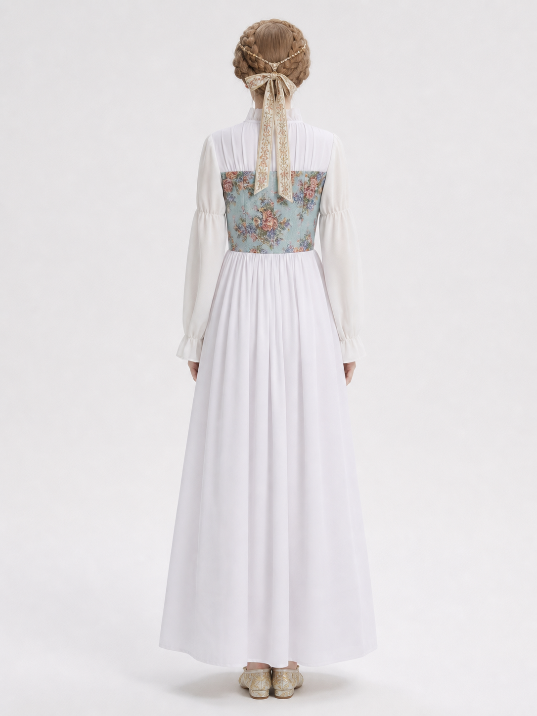 Vintage Floral Print Lace-Up Dress