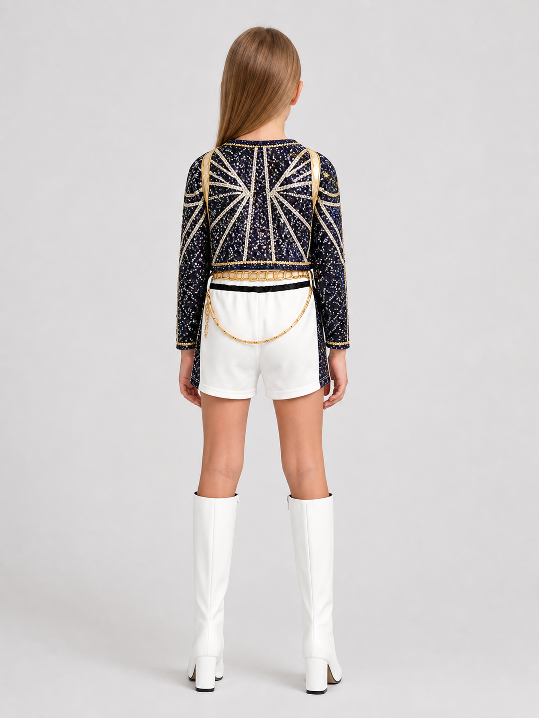 Children's Demon Hunter Costume with Sequins back view