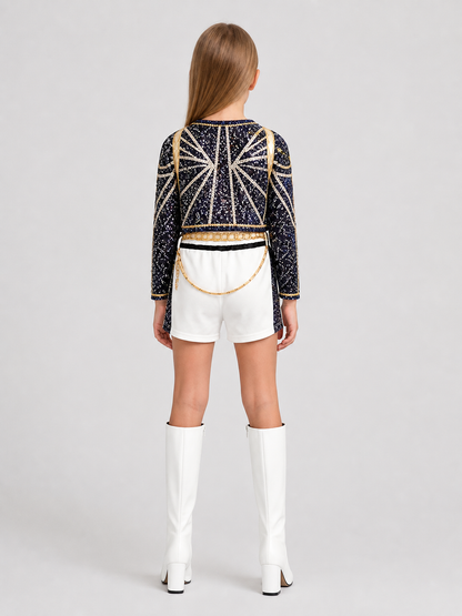 Children's Demon Hunter Costume with Sequins back view