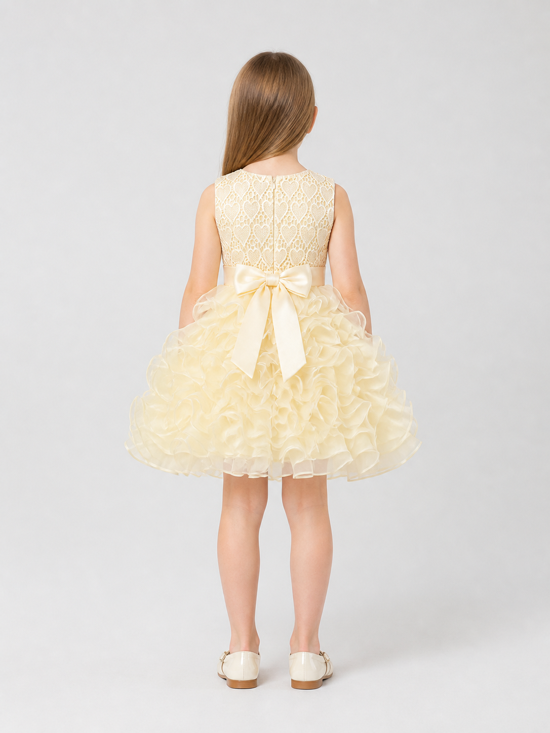 Girls' Dressy Lace Dress with a Full Skirt back view