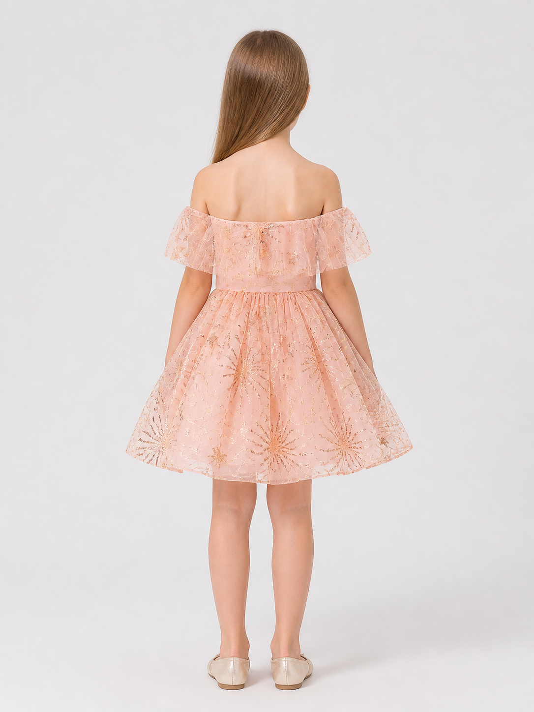 Girls' Formal Dress with Sequins, Tulle, and Train back view