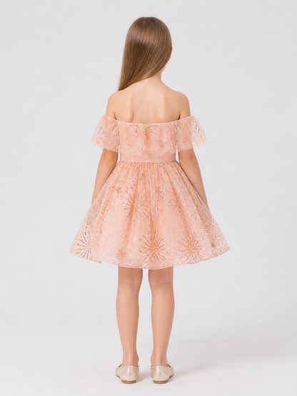 Girls' Formal Dress with Sequins, Tulle, and Train back view