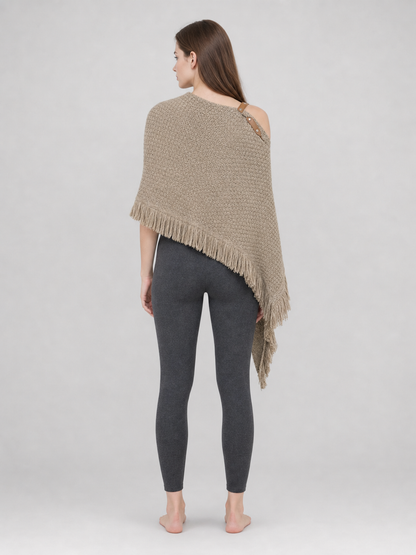 Triangular Wool Shawl with Fringe, Milk Coffee