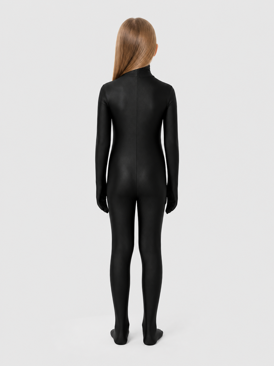 Black Full-Body Mask Jumpsuit with Gloves for Stage back view