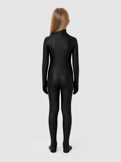 Black Full-Body Mask Jumpsuit with Gloves for Stage back view