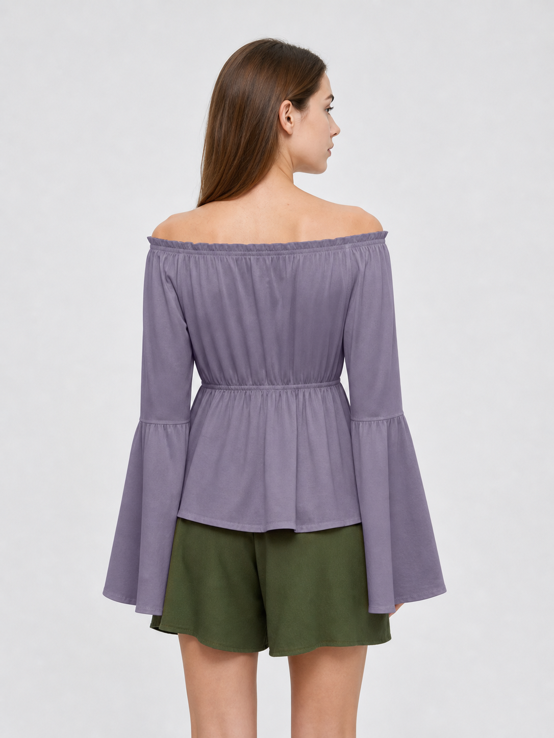 Off-the-shoulder blouse with flared sleeves