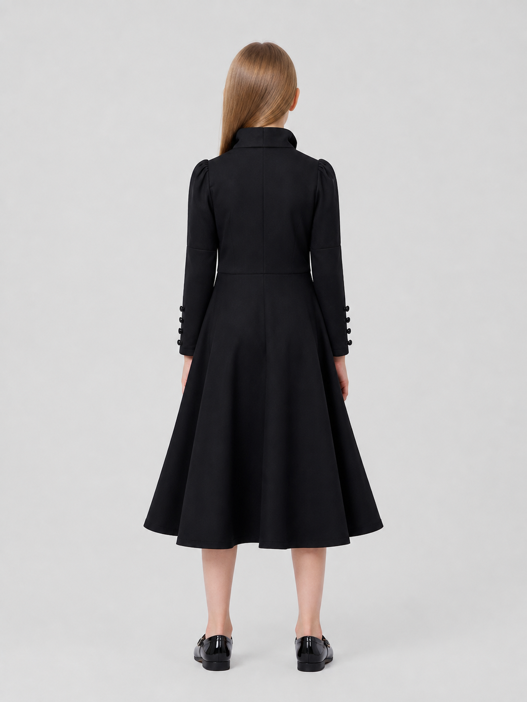Black Elphaba Cosplay Dress, Long Sleeves, Buttons back view