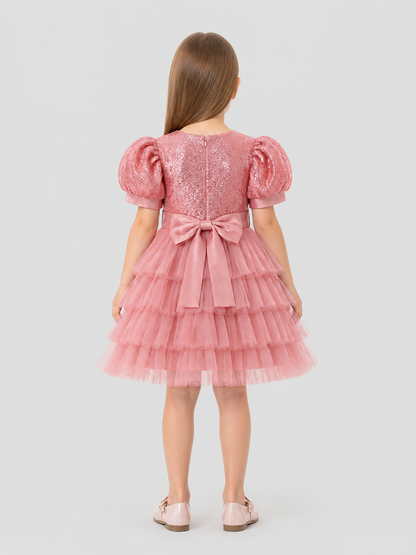 Girls' Tutu Dress with Sequins, Tulle, and Bow back view