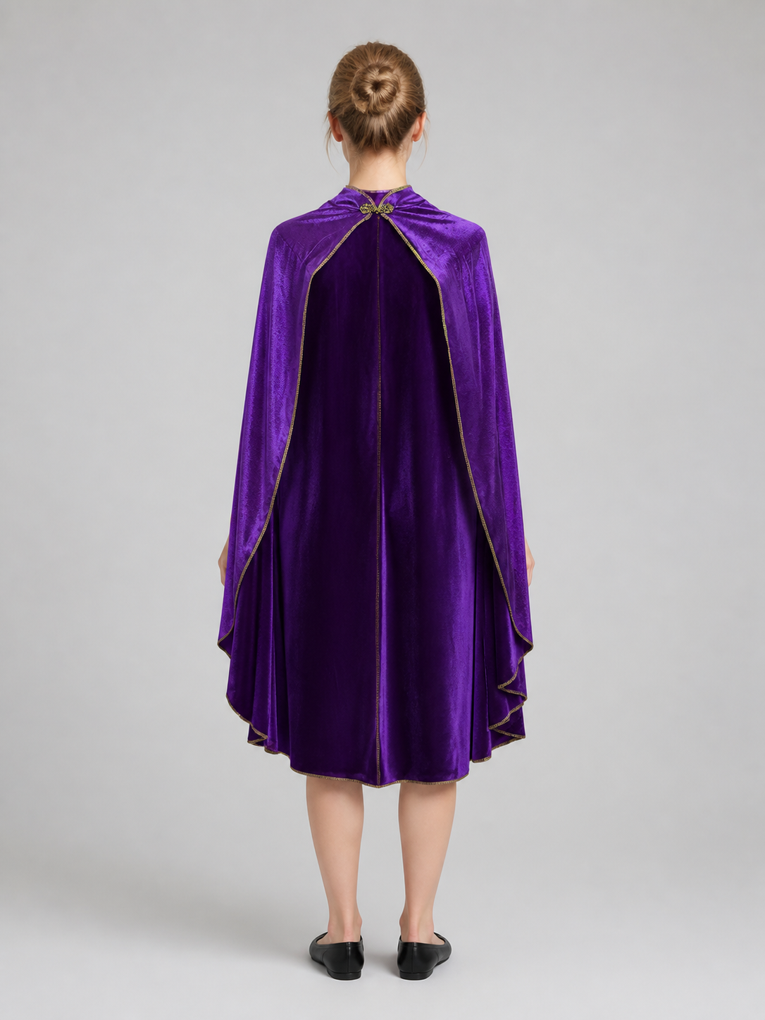 Velvet Cape with Stand Collar, Gold Trim back view
