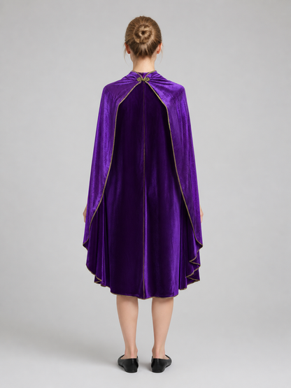 Velvet Cape with Stand Collar, Gold Trim back view