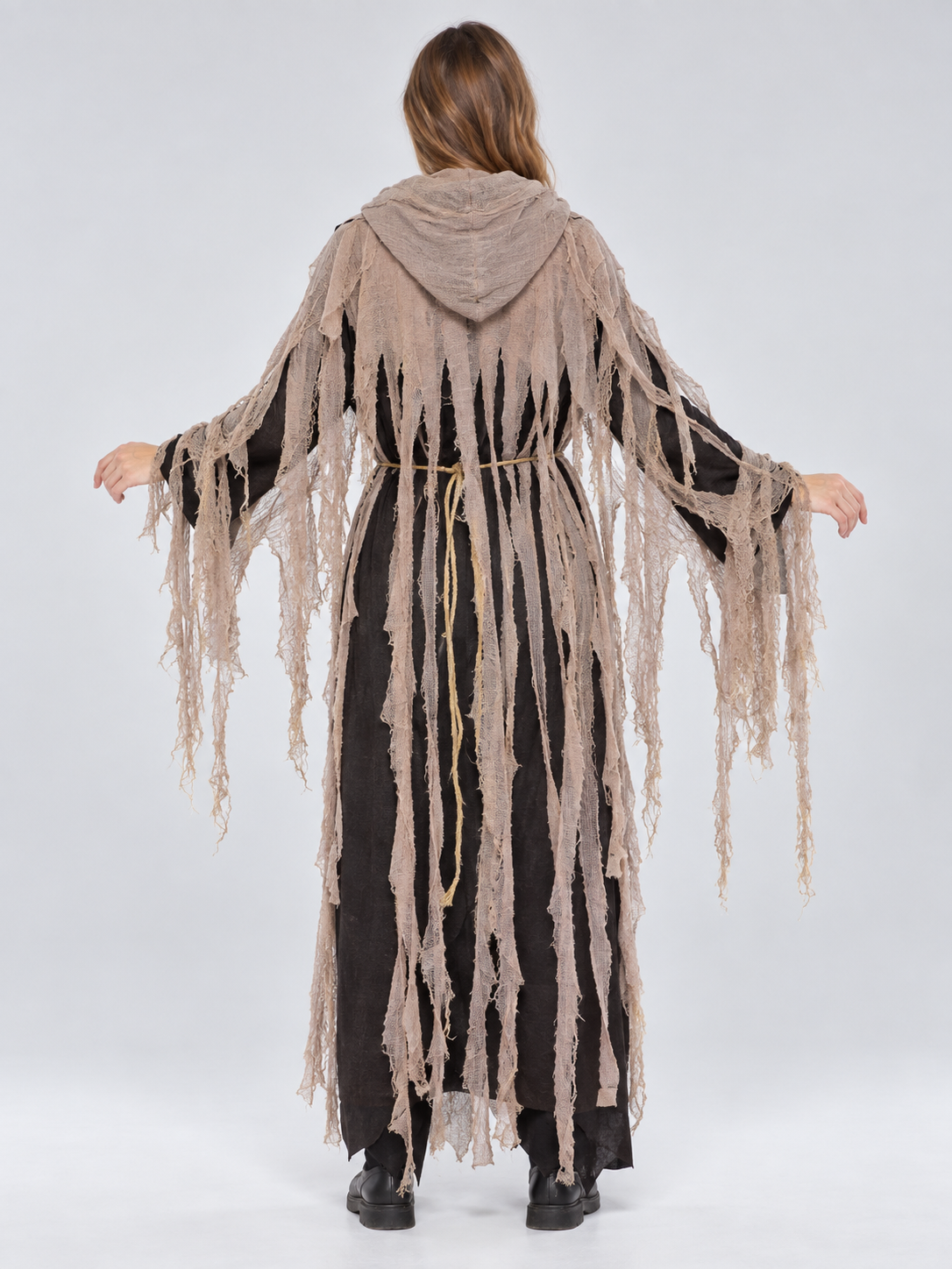 Adult zombie carnival costume with hood and belt