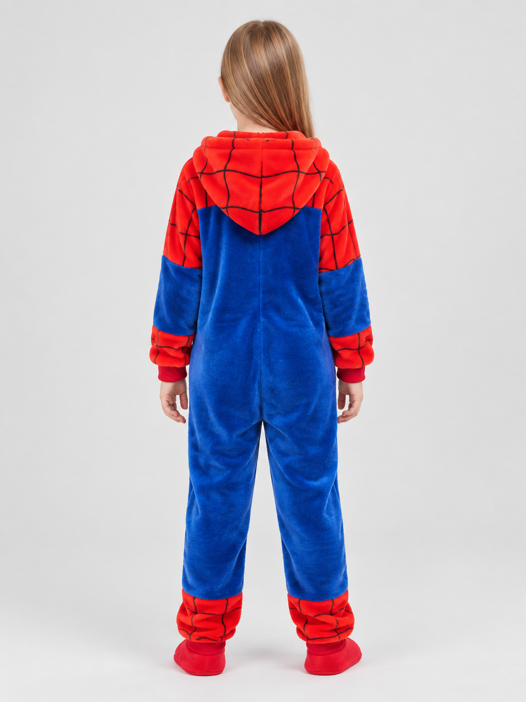 Kids Hooded Pajama Jumpsuit in Red and Blue