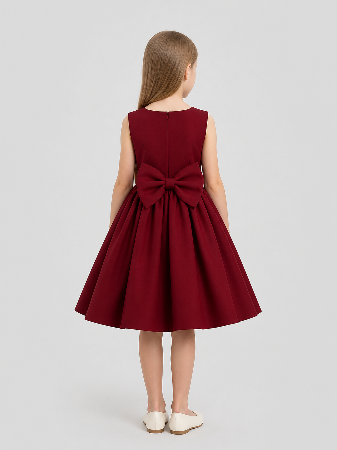 Burgundy Princess Dress for Girls with Bow back view