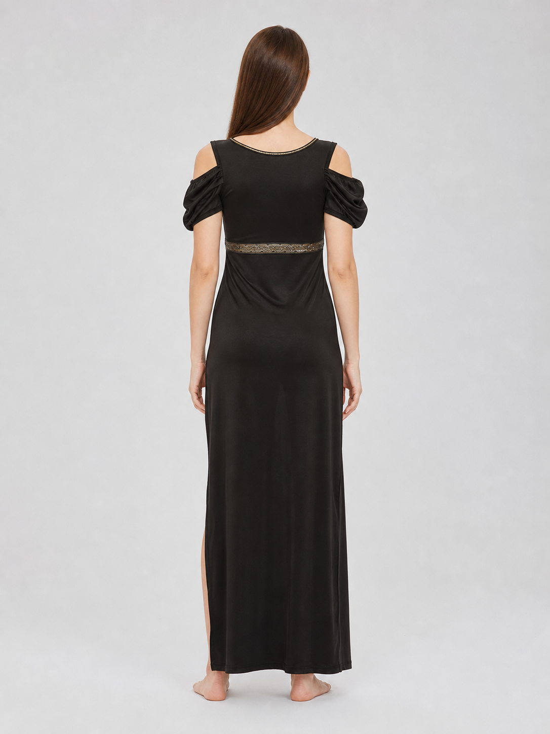Cosplay Dress with Gold Belt and Slits back view