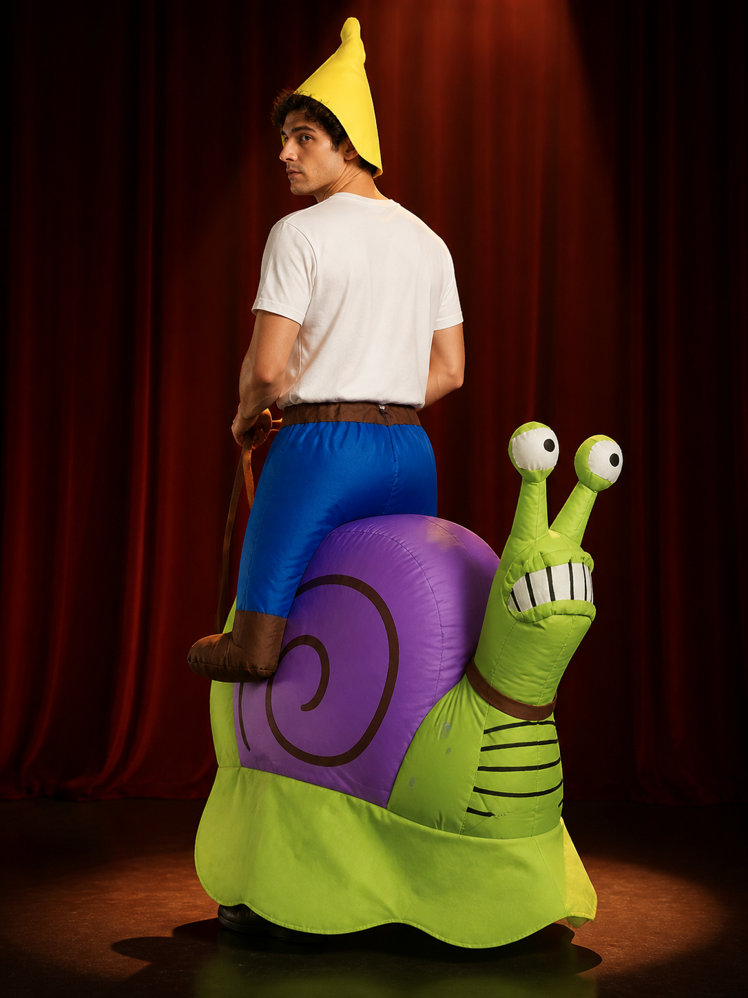 Snail 3D Inflatable Costume, Purple Spiral Shell & Green Body One-Piece back view