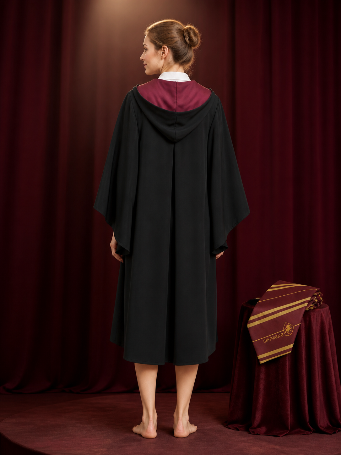 Kids' Hooded Wizard Robe Costume Set With Striped Scarf, Halloween Cosplay back view