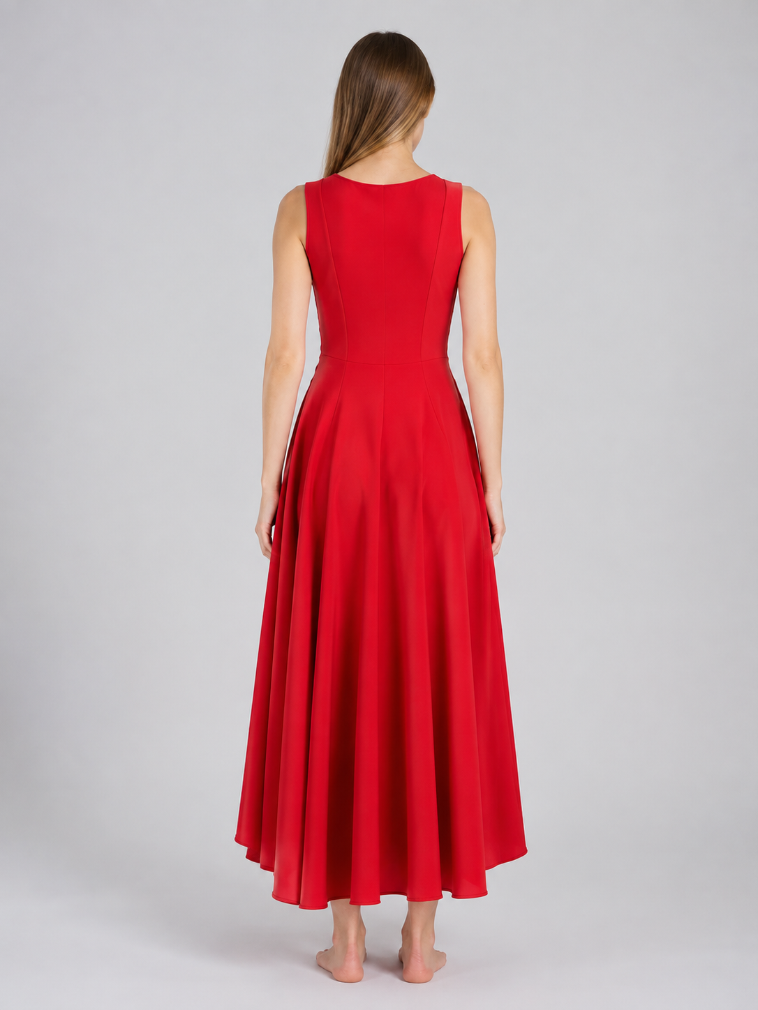 Long Red Medieval-Style Dress back view