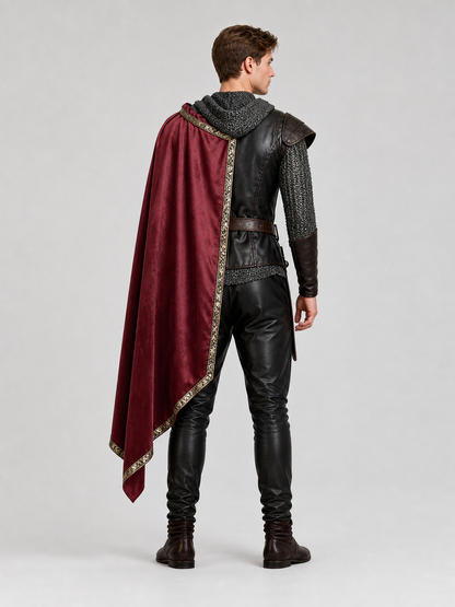 Burgundy velvet-look hooded costume cape product view 48