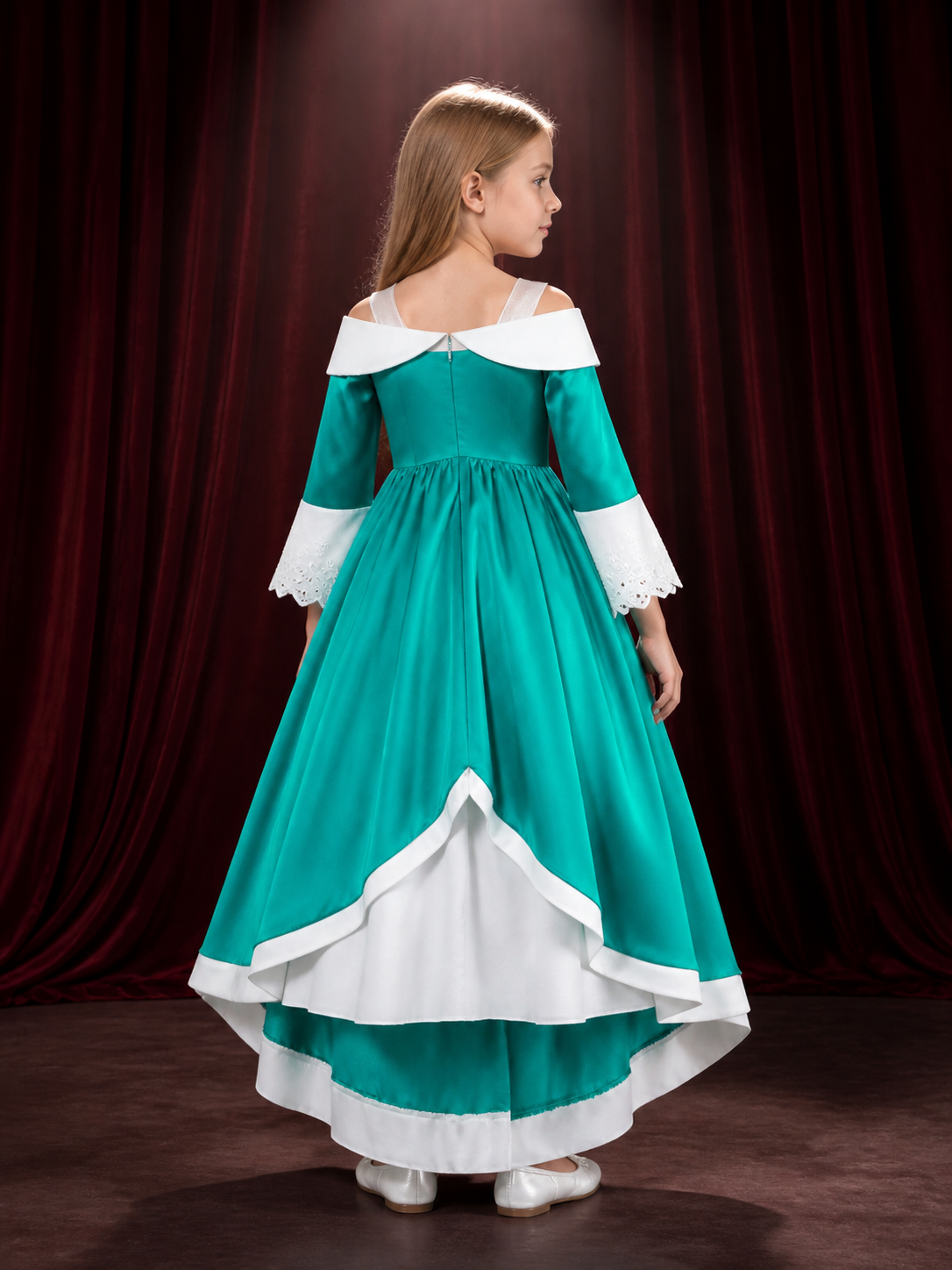 Girls Rosalina Princess Cosplay Dress with Silver Star and High-Low Hem back view