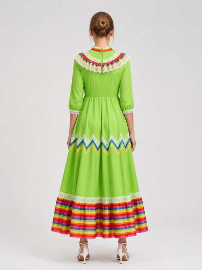 Ethnic Dress with a Full Skirt and Long Sleeves back view