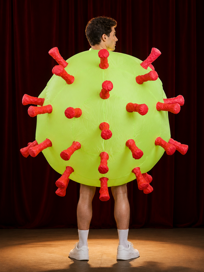 Unisex Fluorescent Green Inflatable Bodysuit Costume with Red Tubular back view