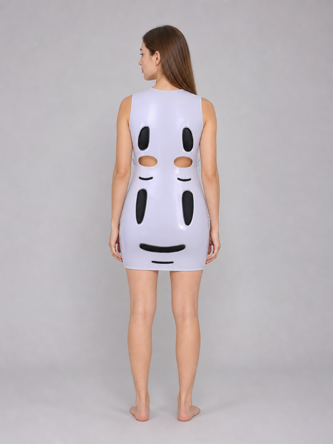 White No-Face Mask for Cosplay with Cutouts