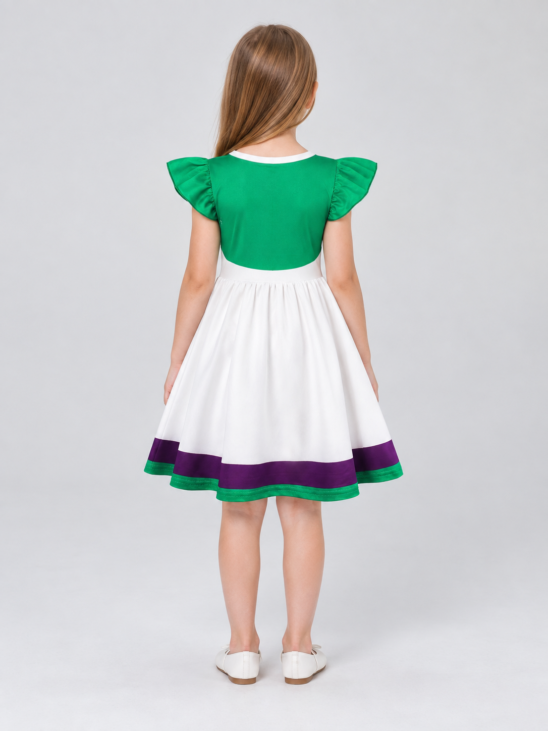 A-Line Children's Dress with Green Bodice back view