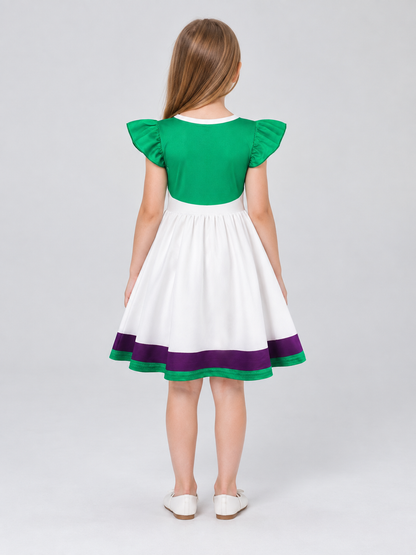 A-Line Children's Dress with Green Bodice back view