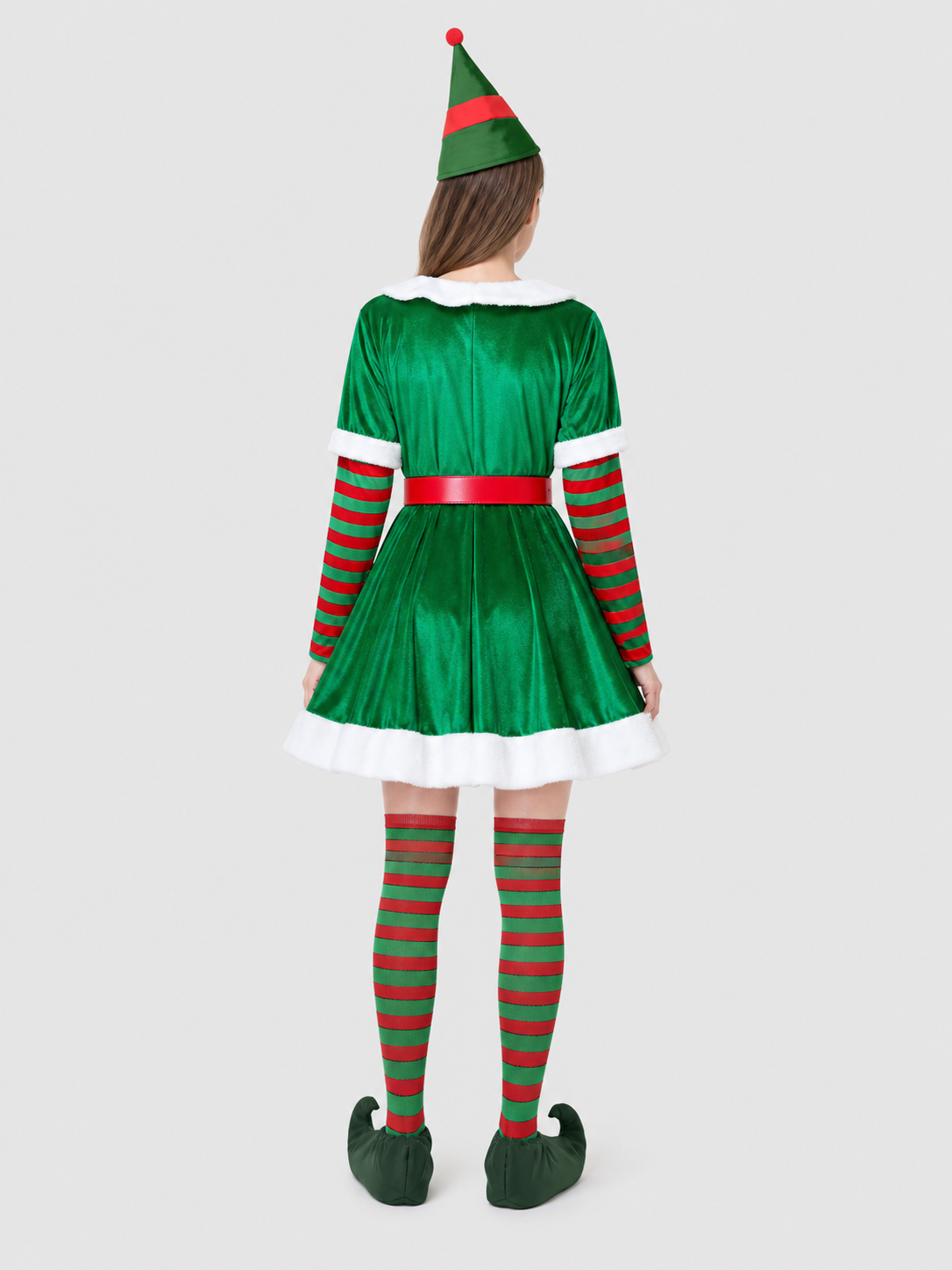 Christmas Elf Costume: Dress, Hat, and Accessories back view