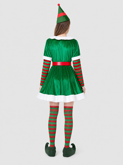 Christmas Elf Costume: Dress, Hat, and Accessories back view