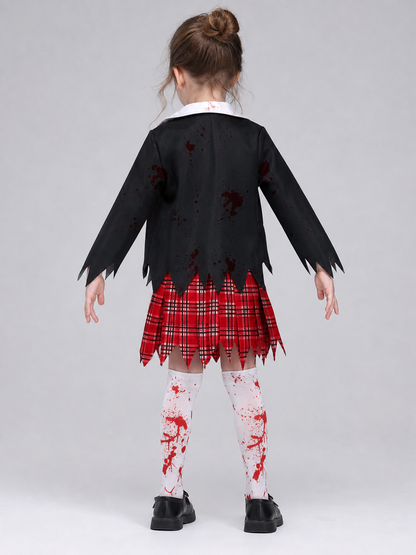 Zombie Costume in School Uniform Style with Bloody Print
