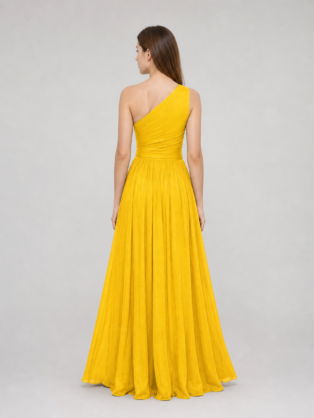 Yellow Chiffon One-Shoulder Evening Dress